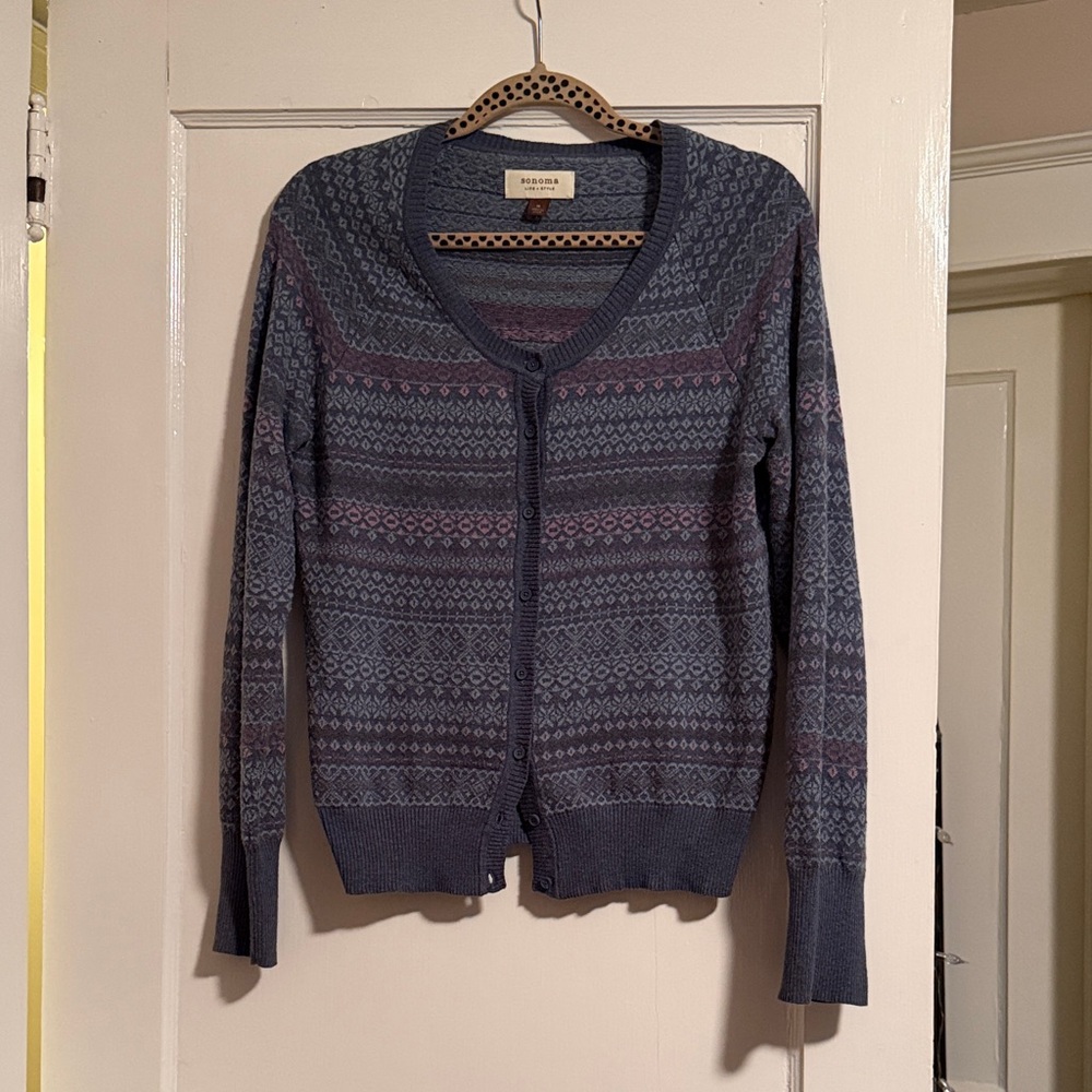 Patterned Blue and Purple Cardigan